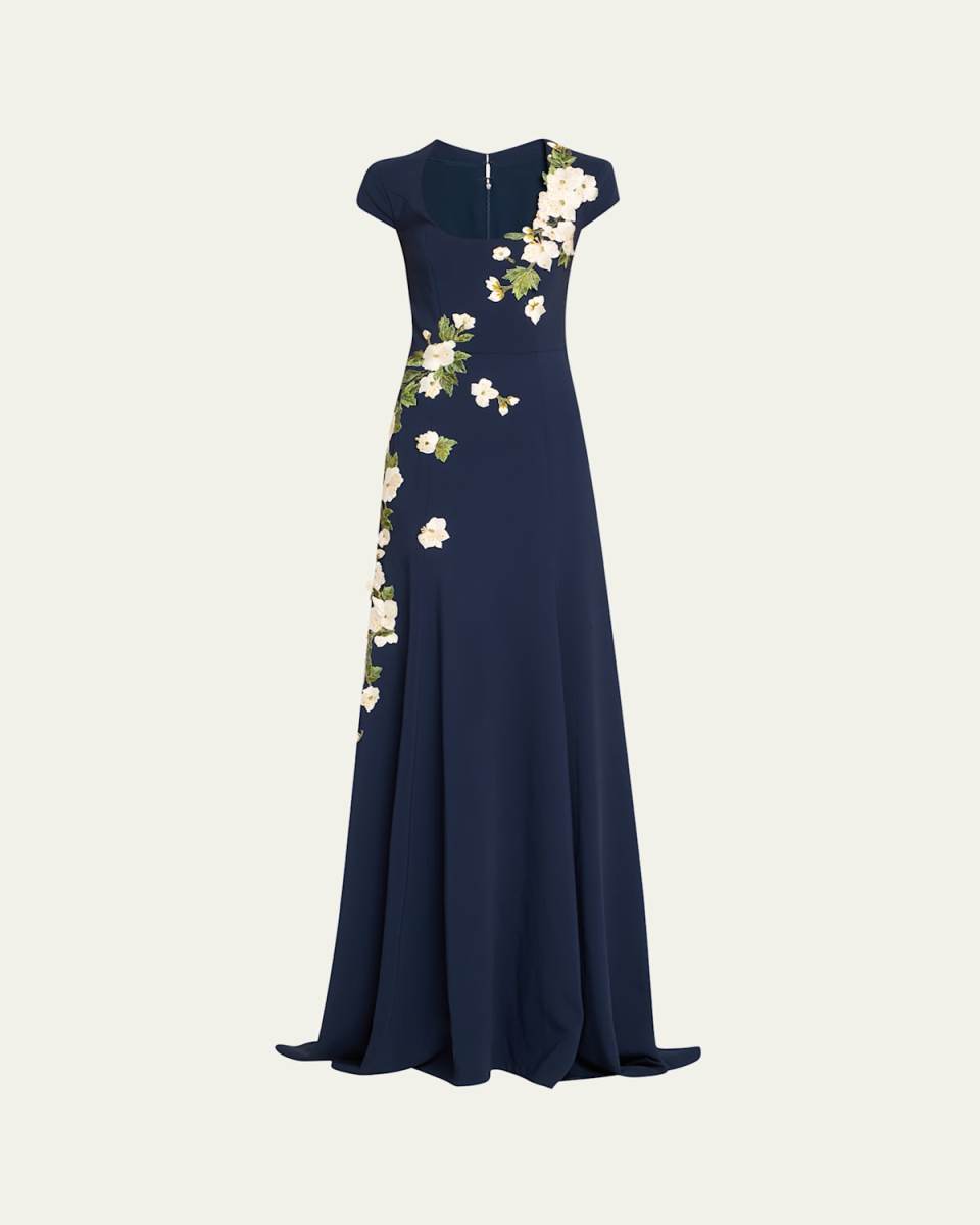 Cascading Cherry Blossom Embroidered Gown